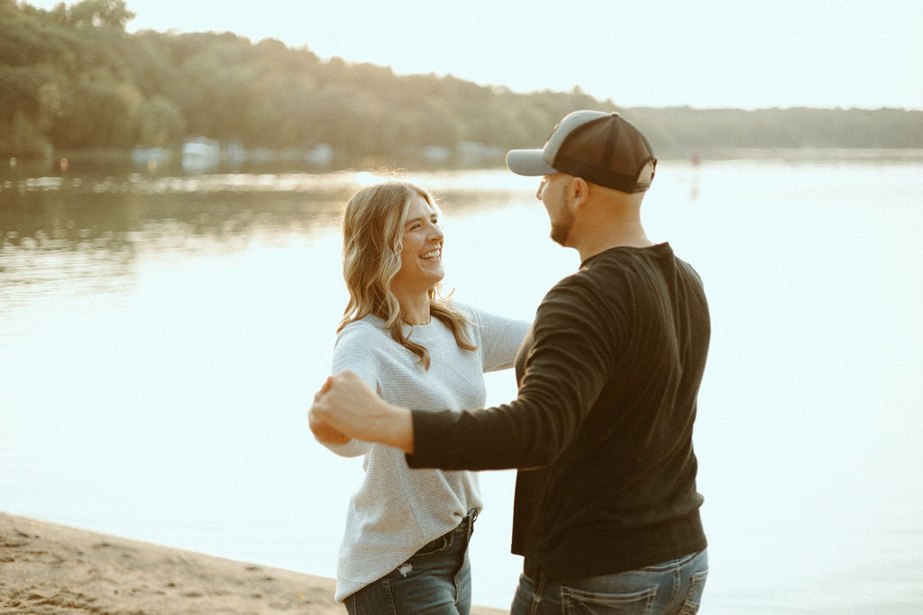 Stillwater, Minnesota Engagement Photos with Couple on a Beach