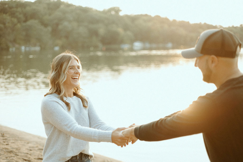 Stillwater, Minnesota Engagement Photos with Couple on a Beach