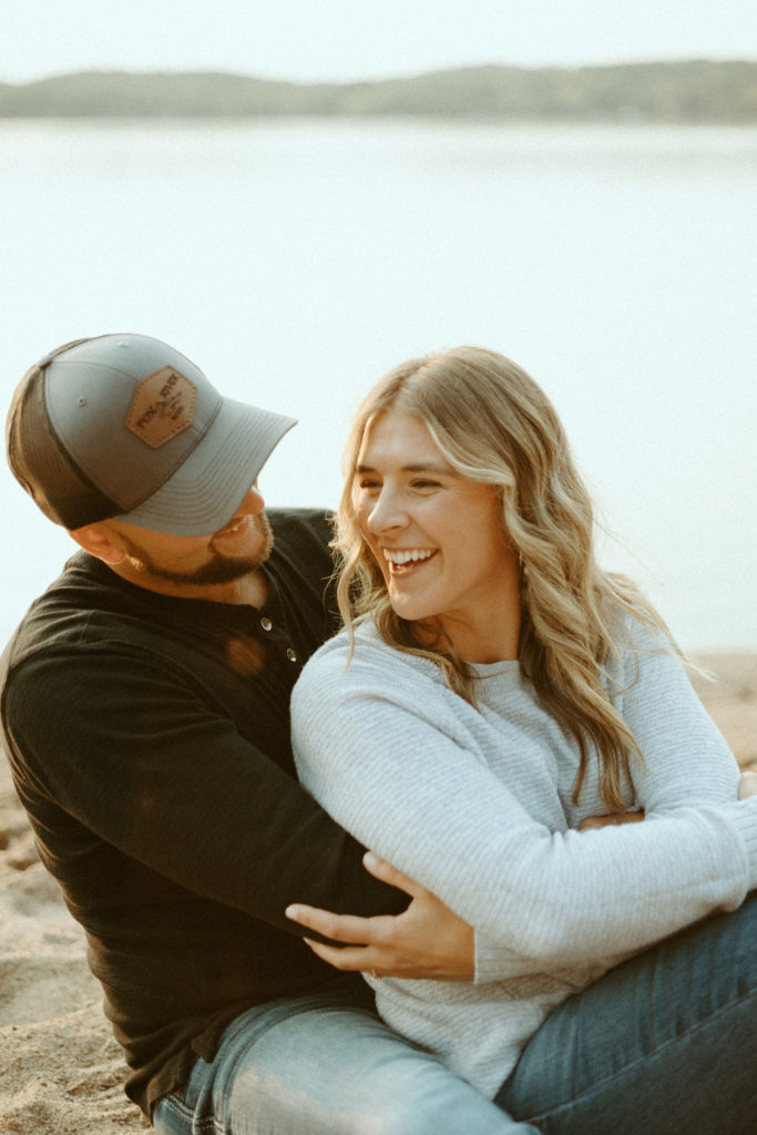 Stillwater, Minnesota Engagement Photos with Couple on a Beach